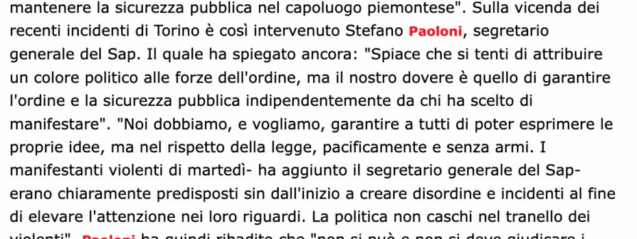 Sap Sindacato Autonomo Polizia